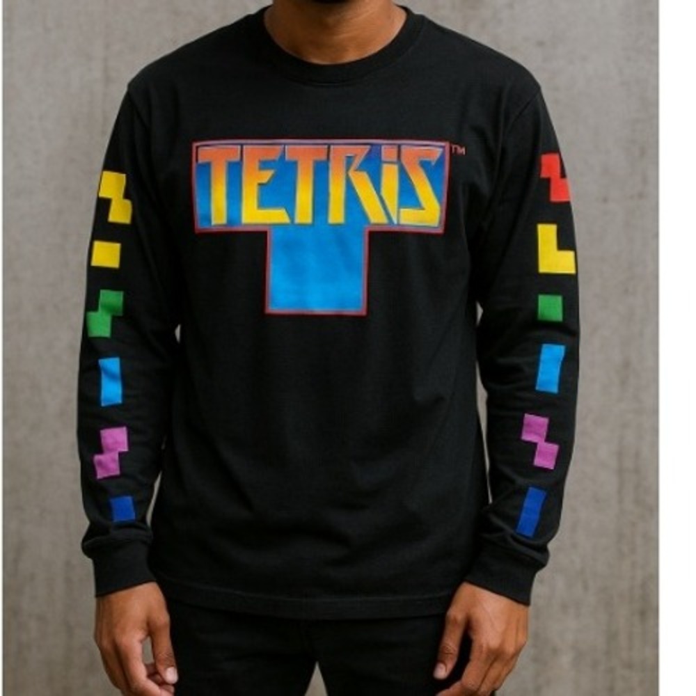 Tetris Long Sleeve Graphic Tee Retro Gaming‎ Black Size Large, Gaming